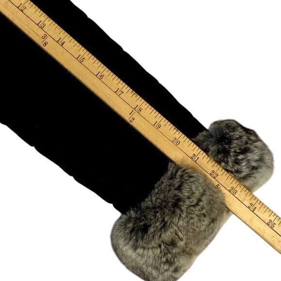 Grandi Faux Fur Trim Coat Women M Black Ribbed Classic Vintage 60s Luxury Jacket - Picture 15 of 16